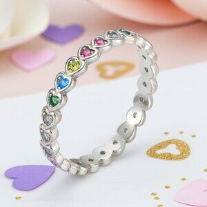 Rainbow Heart Ring S925 Sterling Silver Dainty Minimalist Bundle Offer Sz 7.5